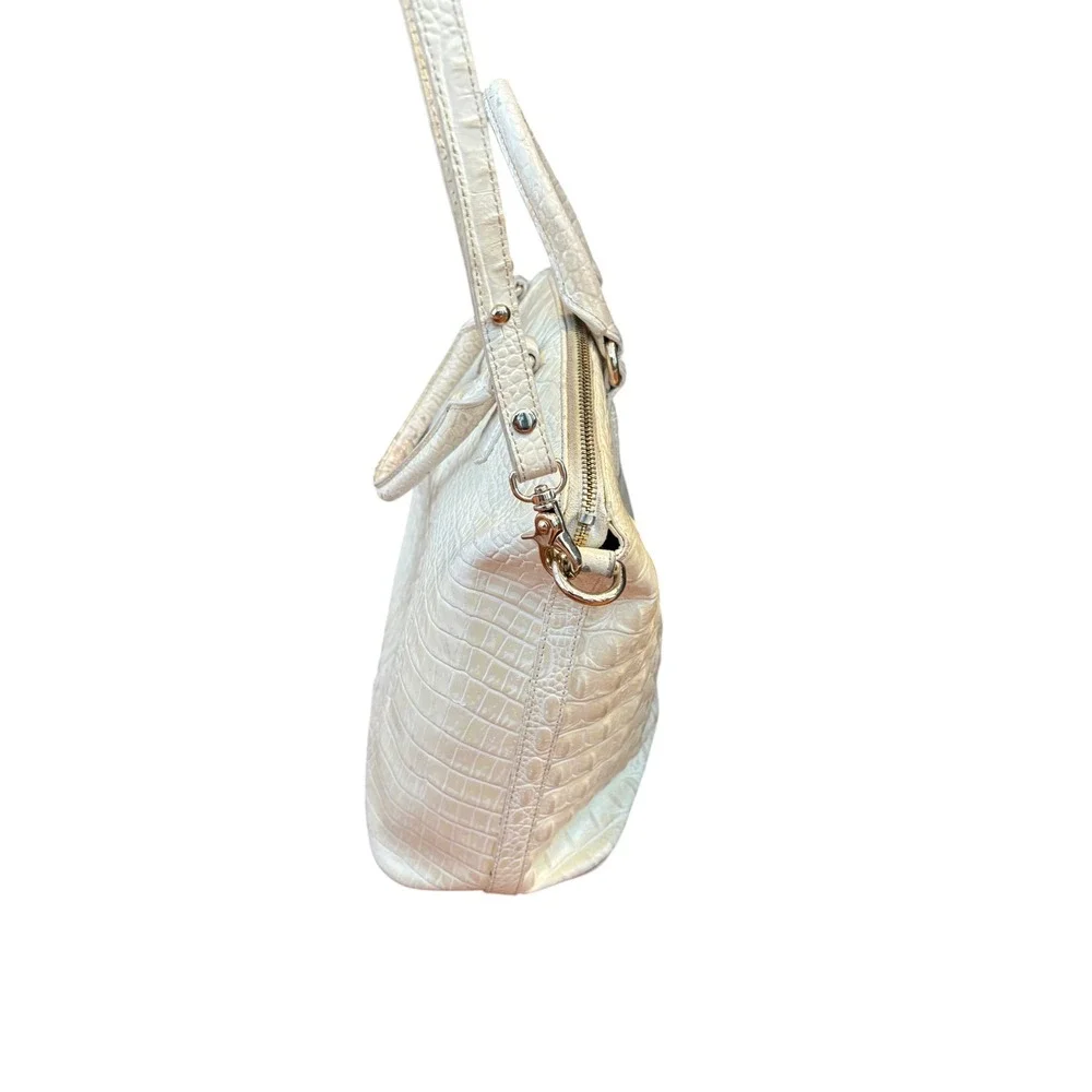 Brahmin Duxbury Satchel Iridescent Cream Croc Embossed Leather Handbag
